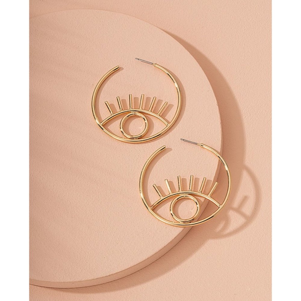 GOLD Evil Eye Hoop Earrings BOHO CUTE PRETTY GIFT LIGHTWEIGHT‎